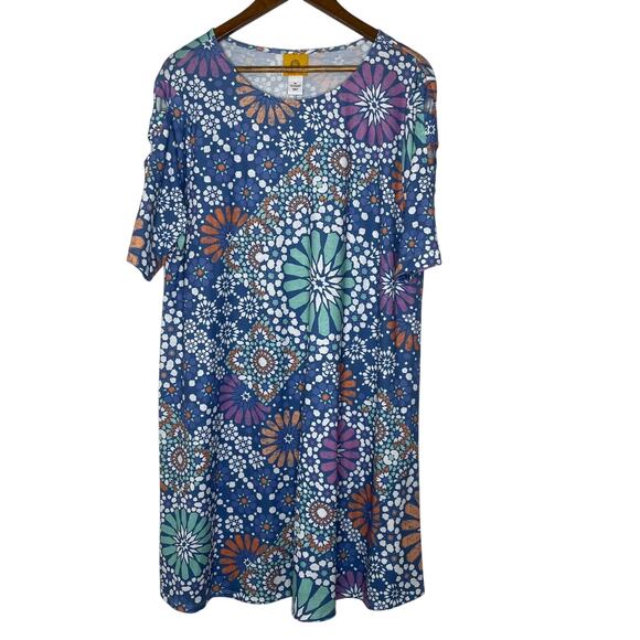 Ruby Rd XL Floral Medallion Dress Blue Stretch Knit Casual Boho Style - Picture 1 of 6